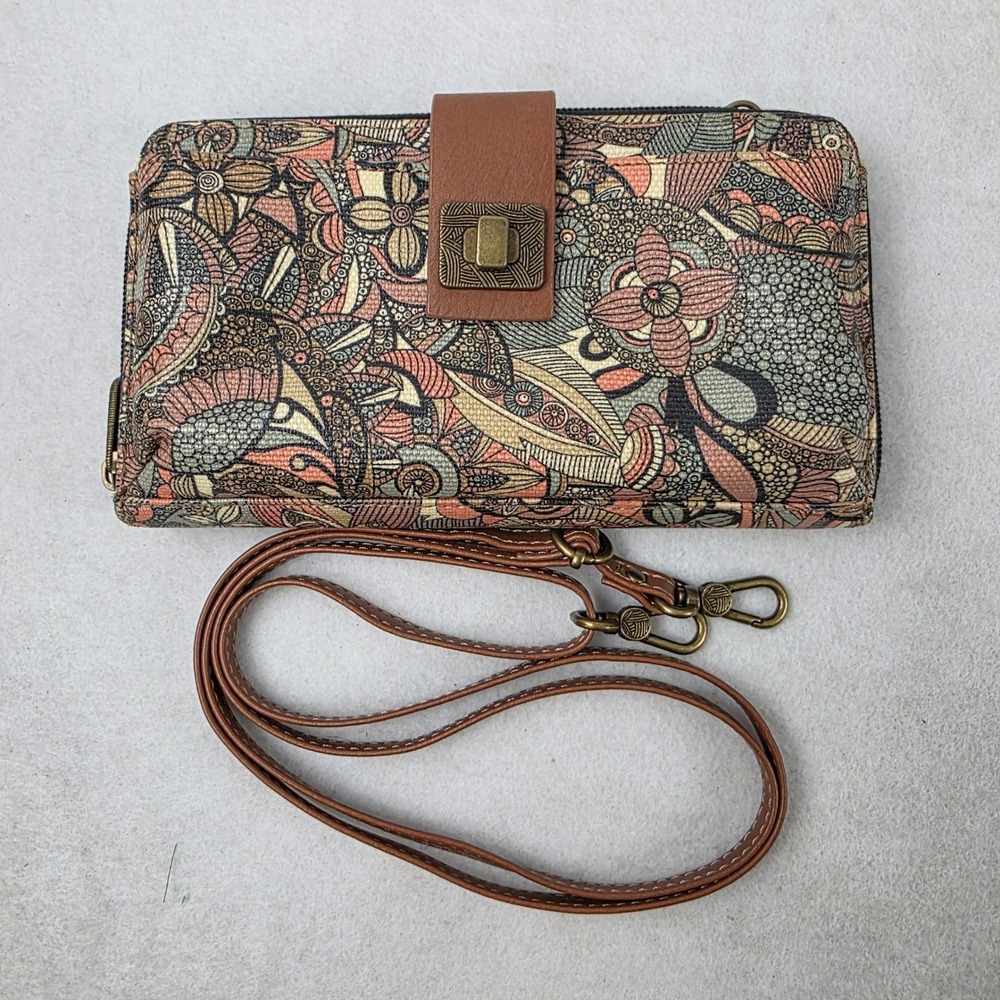 Sakroots Artist Circle Floral Crossbody Organizer Wallet Purse Boho Turn Lock